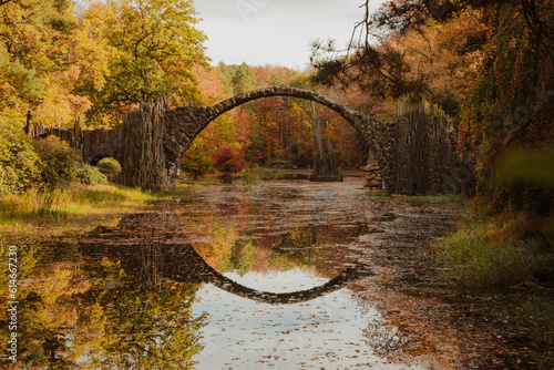 Germany, Saxony, View ofRakotzbrucke bridge in autumn photo