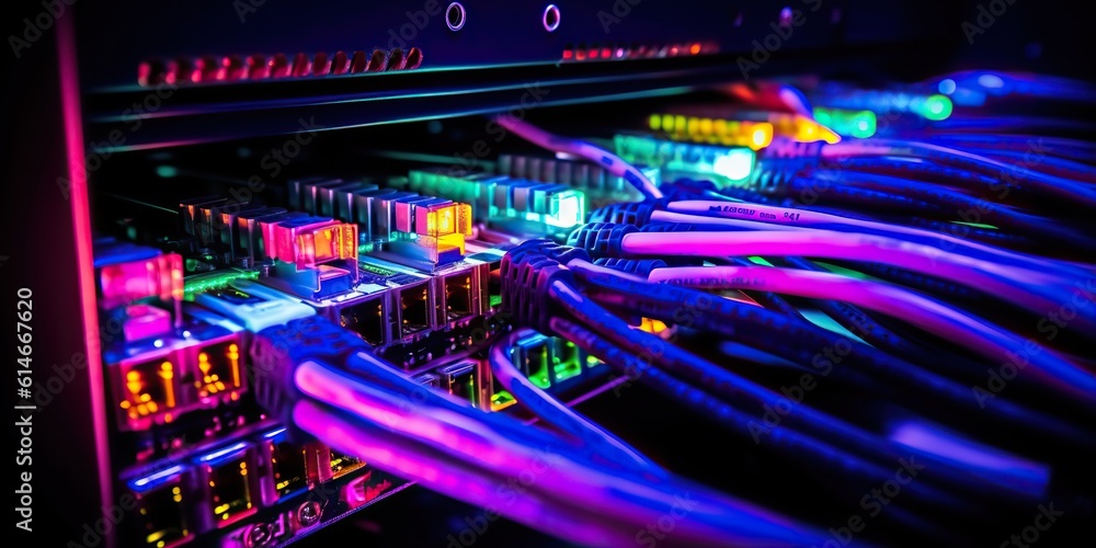 AI Generated. AI Generative. Servers connection with Fiber optic cable switch internet pc technology pc Graphic Art AI Generated. AI Generative. Servers connection with Fiber optic cable switch internet pc technology pc Graphic Art