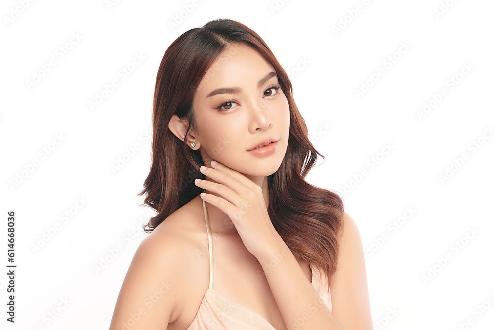 Beautiful young asian woman with clean fresh skin on white background, Face care, Facial treatment, Cosmetology, beauty and spa, Asian women portrait.
