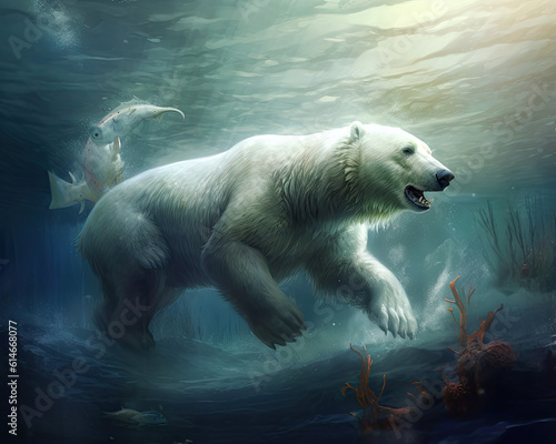 An Enthralling Polar Bear Fishing in Pristine Waters