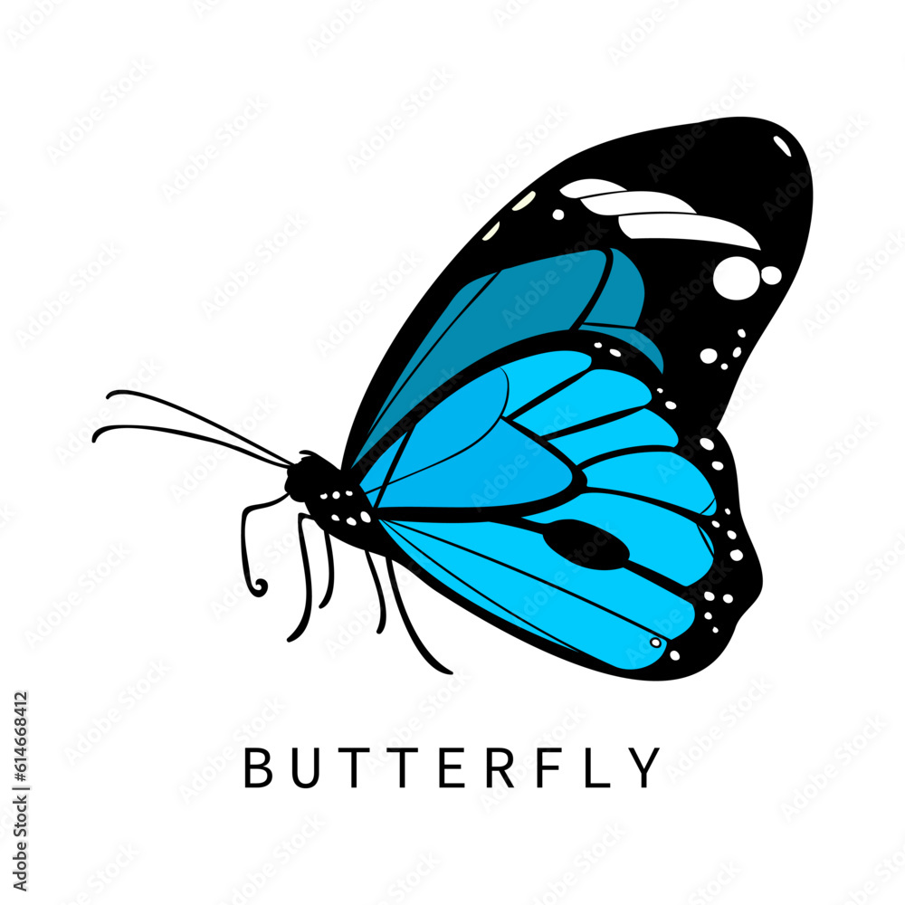 Blue butterfly logo in a flat design. Vector illustration Stock Vector