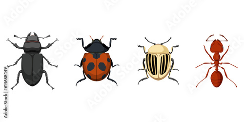 Bug icon collection in a flat design. Set of beetle silhouette. Vector insect logo © top dog