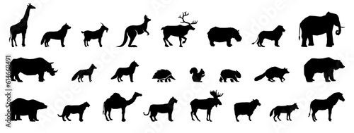 Black mammal animal silhouette collection. Set of black animals icon photo