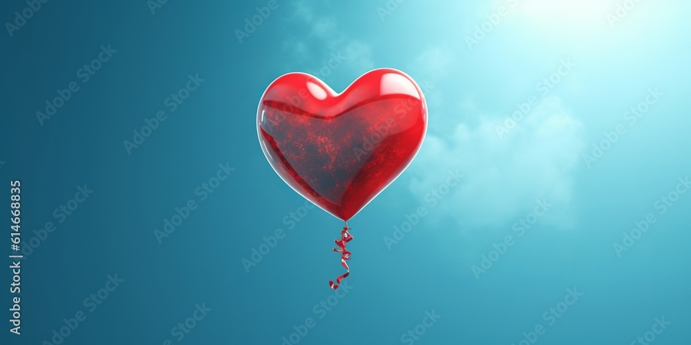 Beautiful banner Heart Valentines Day love image red ball. Background Generative Ai