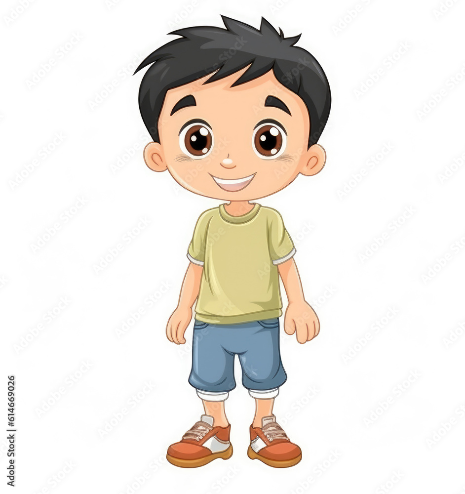 Cartoon funny little boy isolated on white background. Generative AI Cartoon funny little boy isolated on white background. Generative AI