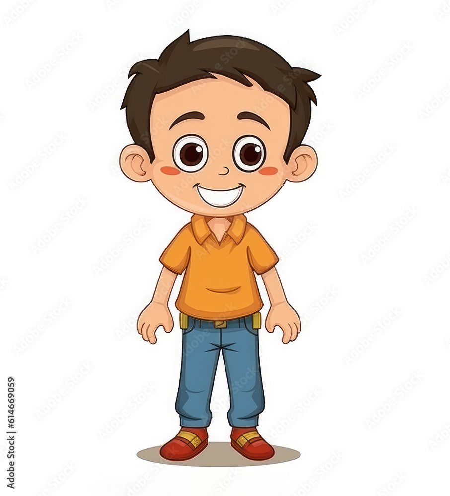 Cartoon funny little boy isolated on white background. Generative AI