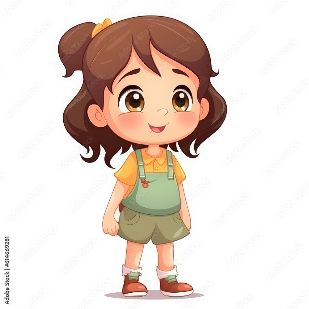 Cute cheerful girl isolated on white background. Generative AI
