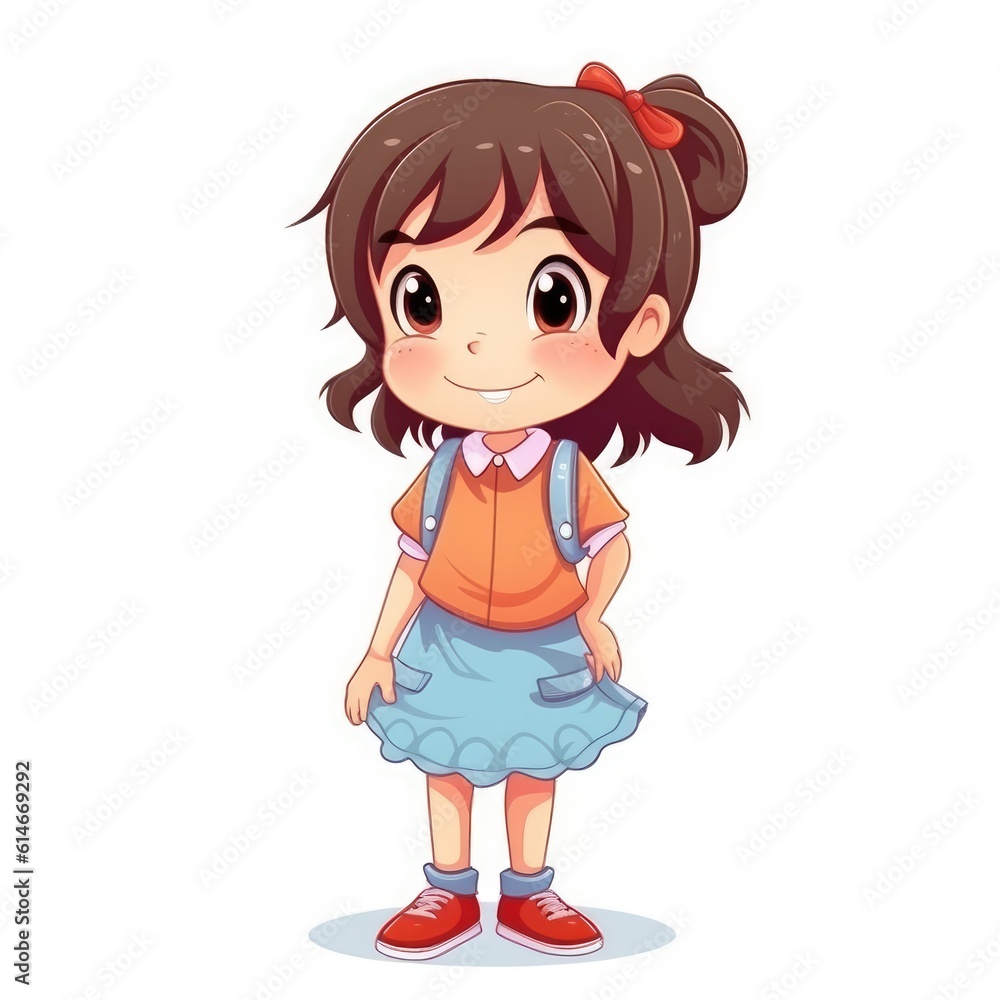 Cute cheerful girl isolated on white background. Generative AI Cute cheerful girl isolated on white background. Generative AI