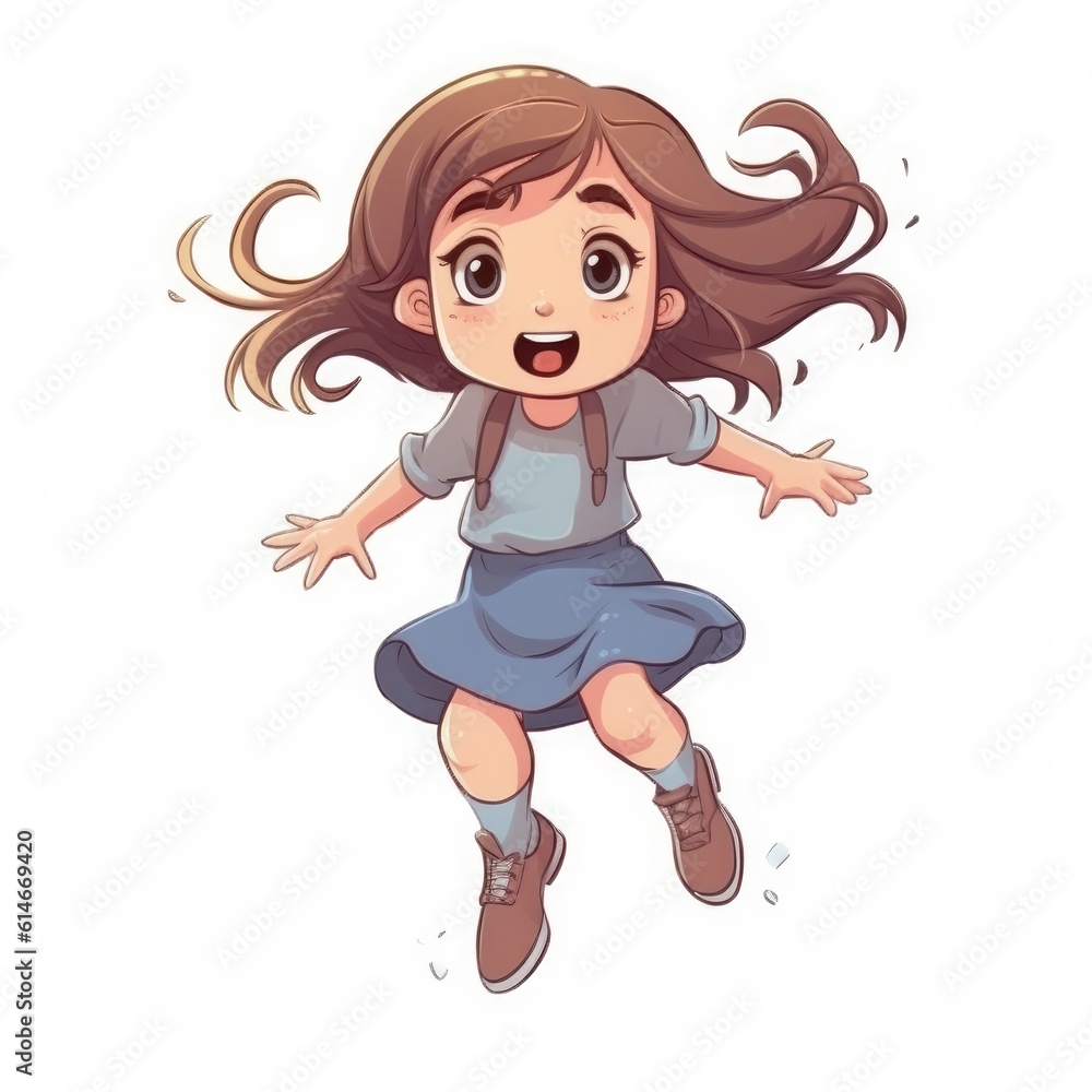 Happy girl jumping on white background. Generative AI Happy girl jumping on white background. Generative AI