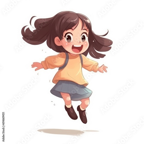 Happy girl jumping on white background. Generative AI