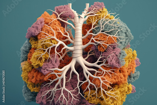 illustration of human lungs and bacteria infect the organ 