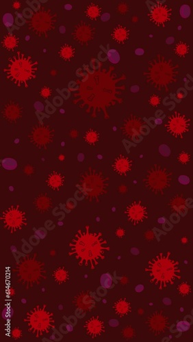 Red Corona Virus Disease delta omicron bacteria variant background 2d animation with disease cells and red blood cell, Vertical Video Coronavirus Motion Graphic Backgrounds.