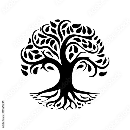 Tree of Life, black tree silhouette isolated on white background, tree, vector illustration.