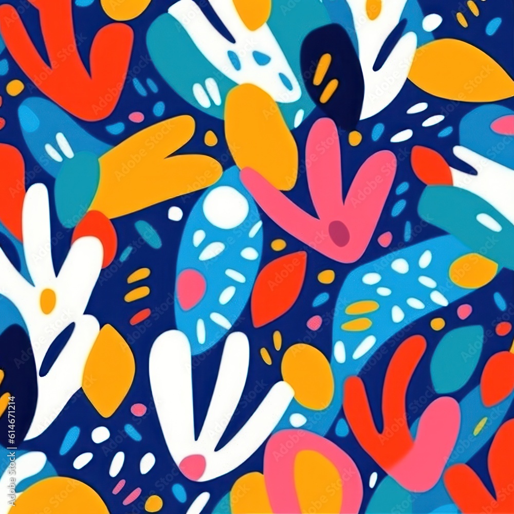 Seamless abstract pattern with flowers print for fabric . folk style .generative AI