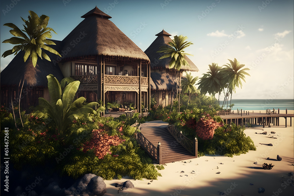 Tropical Beach Vacation Resort, Exotic Travel Destination Tropical Beach Vacation Resort, Exotic Travel Destination