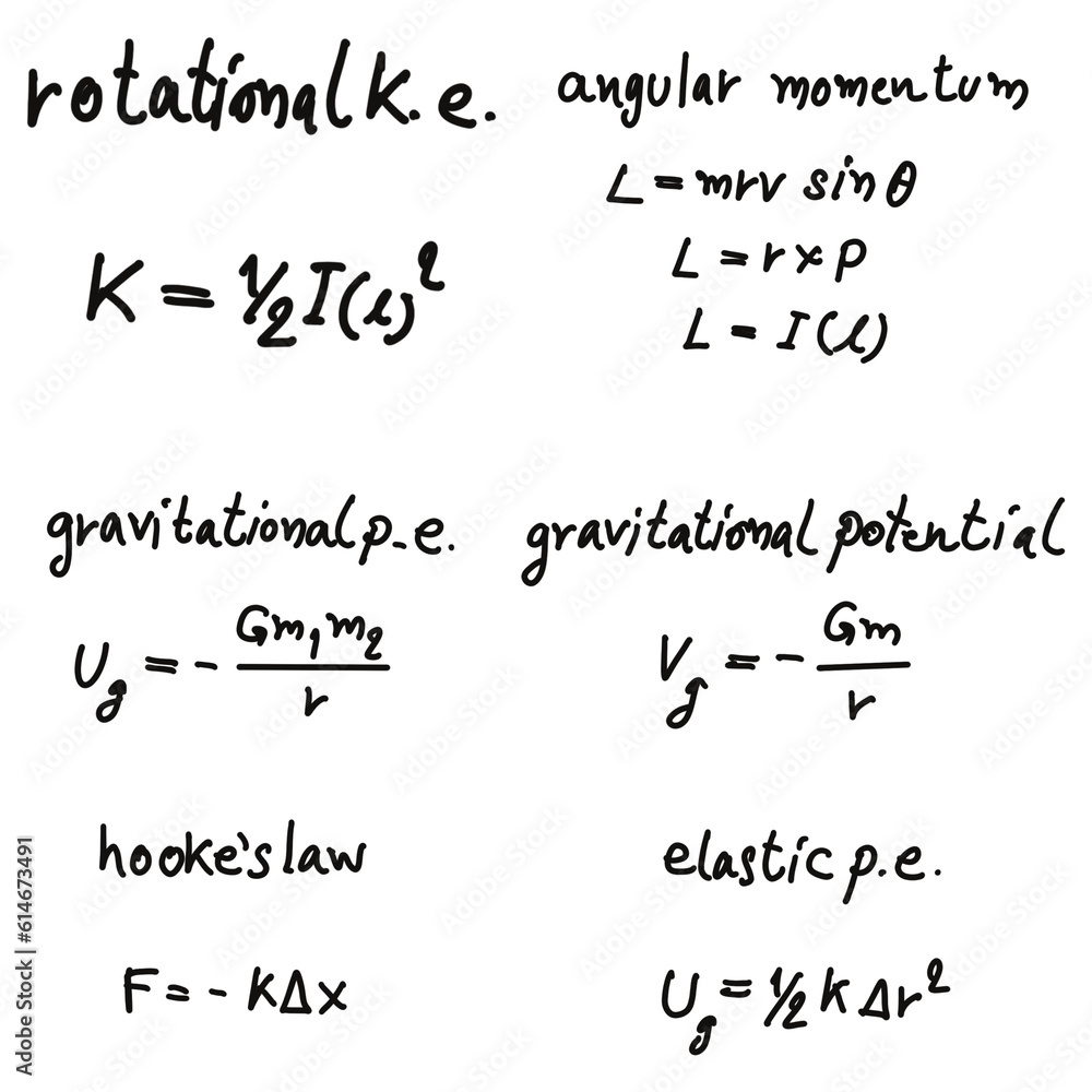 Hand drawn physic formulas Science knowledge education. Chem formula and physics , math formula and physics vector, white background, hand drawn line math formula and physics formula