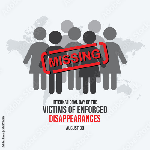 International Day of the Victims of Enforced Disappearances vector illustration. Disappeared people vector. Missing person icon. Lost people gray silhouettes vector. August 30 each year. Important day