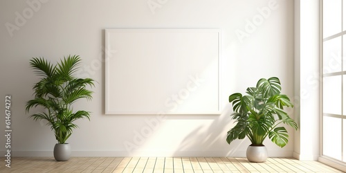 AI Generated. AI Generative. Wall home decoration table frame picture with plant mockup mock up. Graphic Art