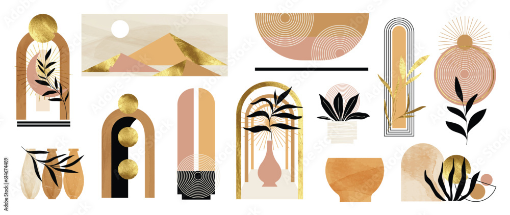 Hand drawn abstract minimal element boho vector set. Aesthetic contemporary stripe line art, organic shapes, scribbles, flowers in earth tone. Art form design for wall art, decoration, wallpaper. Hand drawn abstract minimal element boho vector set. Aesthetic contemporary stripe line art, organic shapes, scribbles, flowers in earth tone. Art form design for wall art, decoration, wallpaper.