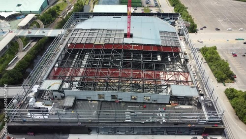 4K Rotating cinematic drone clip of the construction site of the Co-op Live arena near the Etihad campus in Manchester, UK photo