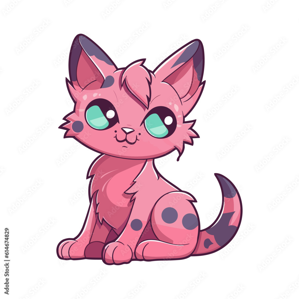 Vector So cute cat with big eyes Isolated sticker illustration Childish design print on t-shirt and etc funny happy kitten fairy tale cat sorceress