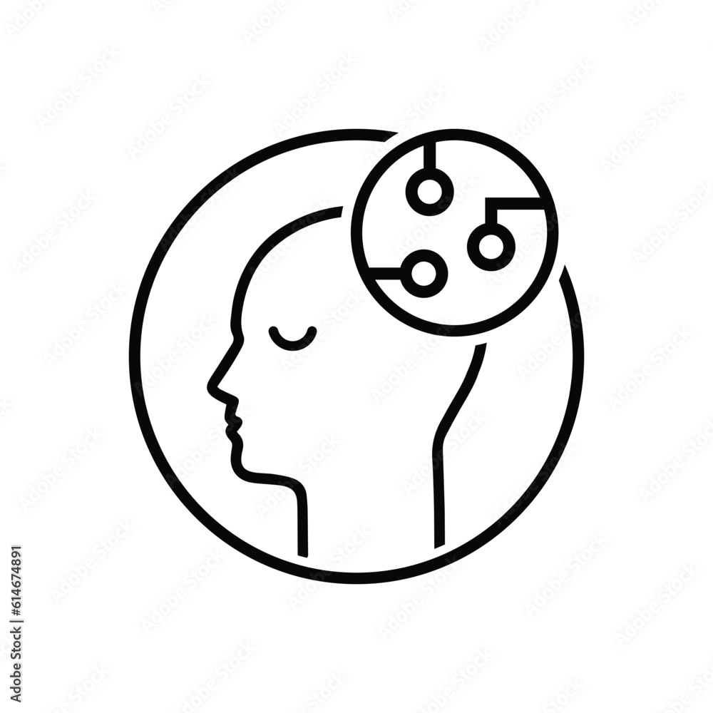 linear head like artificial intelligence. flat stroke trend modern ai or iot logotype graphic design isolated on white background. concept of man of the future and digital brain like machine learning linear head like artificial intelligence. flat stroke trend modern ai or iot logotype graphic design isolated on white background. concept of man of the future and digital brain like machine learning