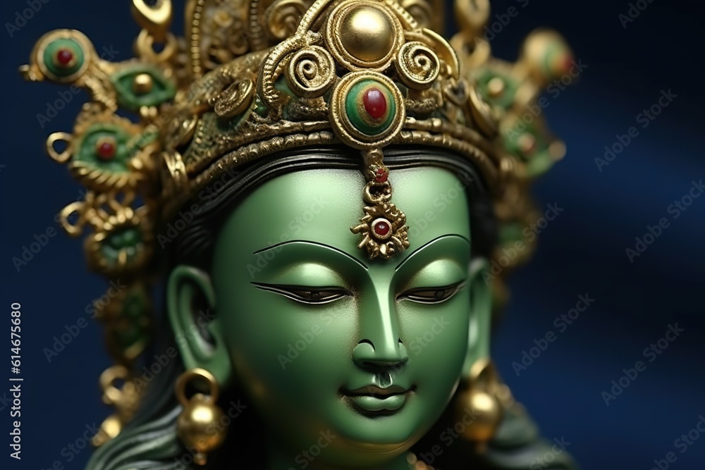 Green Tara female Buddha in meditation, illustration, generative ai - obrazy, fototapety, plakaty 