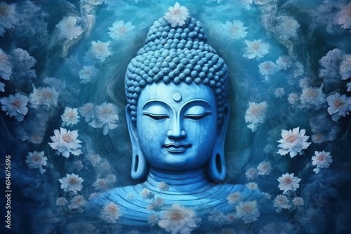 Joyful Blue Medicine Buddha in meditation, generative ai