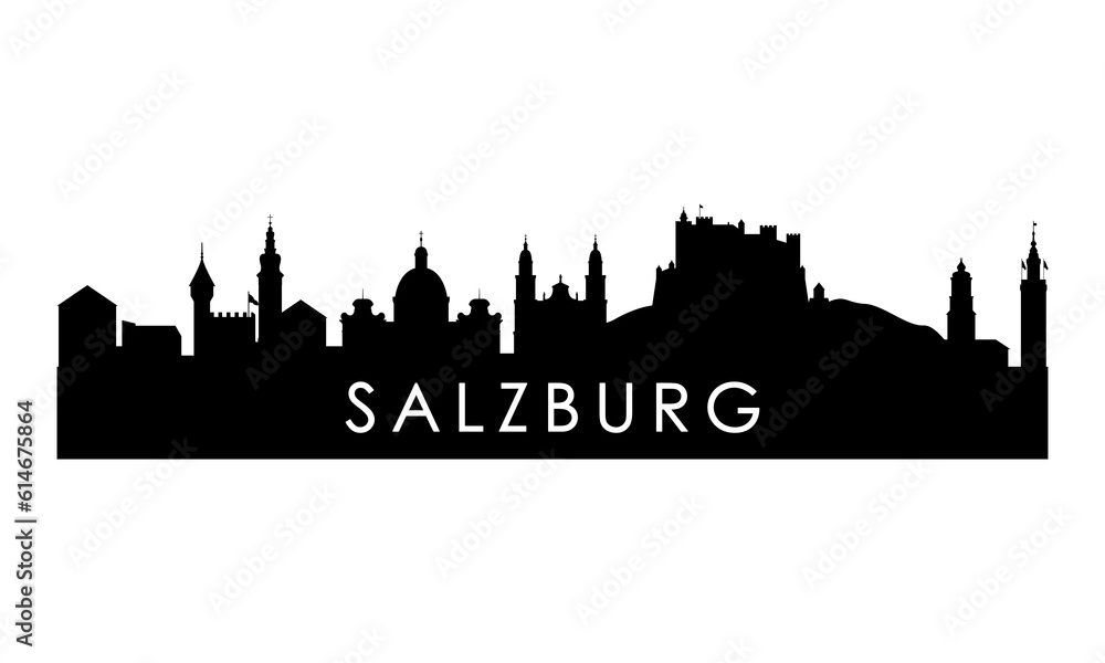Salzburg skyline silhouette. Black Salzburg city design isolated on white background.
