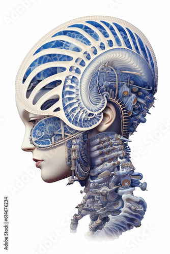 woman in fantastic outfit in the style of a sea shell, Generative AI