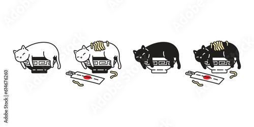 cat vector kitten icon chinese noodles japanese ramen yakisoba neko calico food pet character cartoon symbol tattoo stamp scarf illustration design isolated