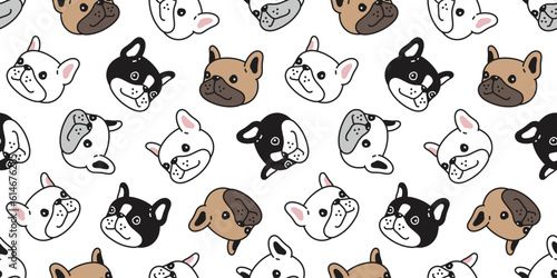 dog seamless pattern french bulldog face head puppy smile pet bread vector doodle cartoon gift wrapping paper tile background repeat wallpaper scarf isolated illustration design
