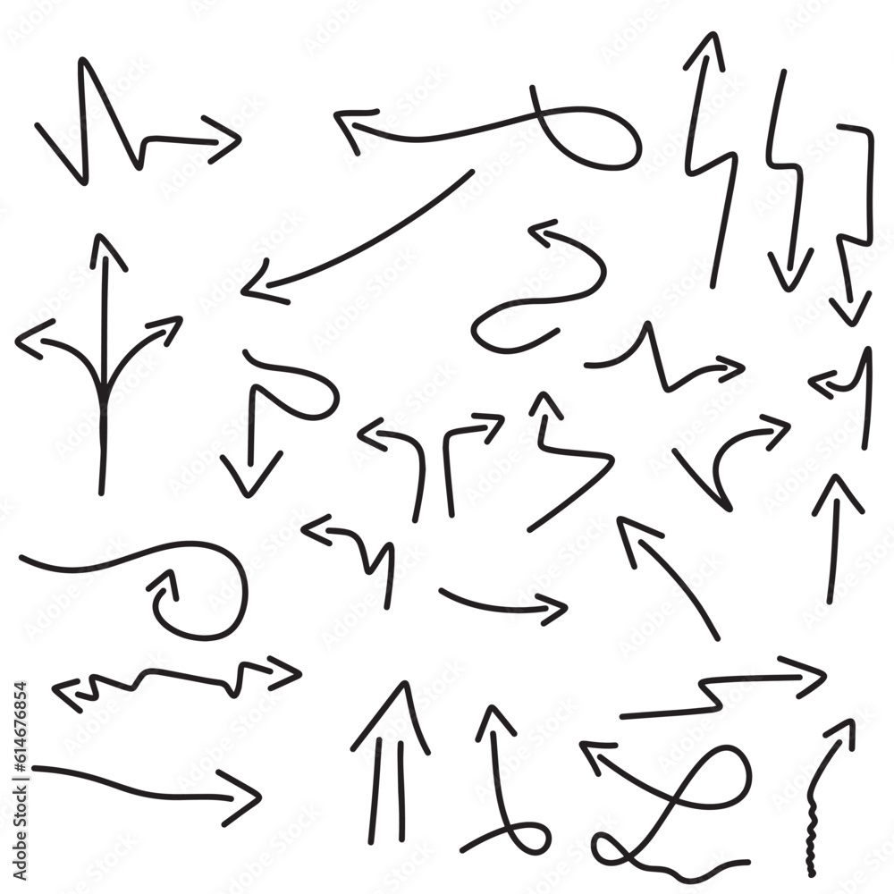 Hand drawn a grunge sketch of doodle arrows isolated on white background Hand drawn a grunge sketch of doodle arrows isolated on white background