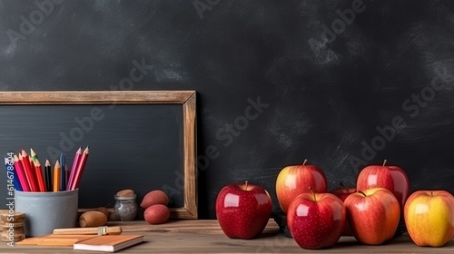 captivating back to school concept: erased chalkboard and essential supplies - education and school concept, Generative AI