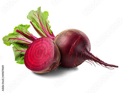 Beetroot with leaves isolated on transparent or white background, png © Medard