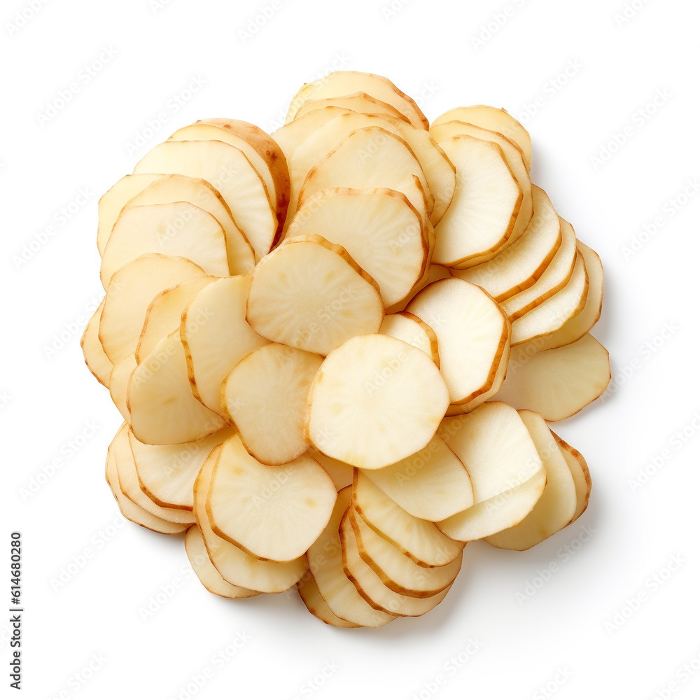 sliced potato isolated on white background. generative AI sliced potato isolated on white background. generative AI