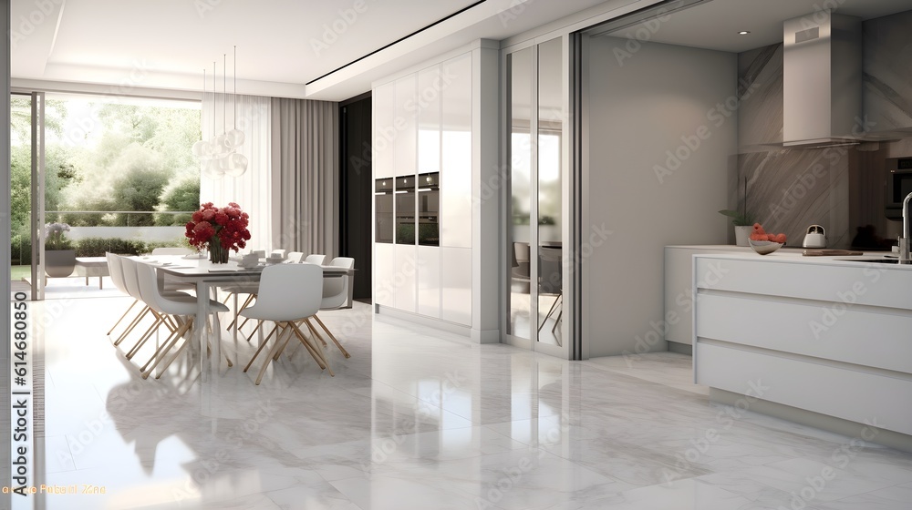 Modern Luxury Living Room Interior with Gray Marble Staircase, Tempered ...