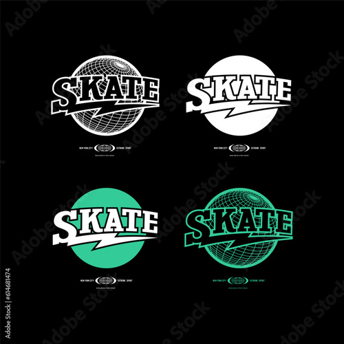 Skate typography, tee shirt graphics, vectors.
