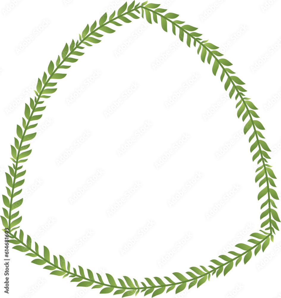 Fototapeta premium Curvilinear Triangle Shape leaves frame green leaf wreath frame picture vector photo frame floral border decoration botanical branches elements winner award wedding anniversary new year Christmas cong