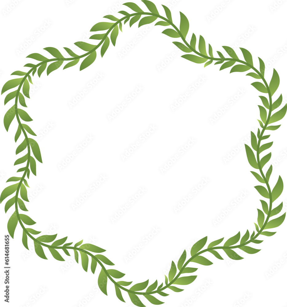 Hexagram Shape leaves frame green leaf wreath frame picture vector photo frame floral border decoration botanical branches elements winner award wedding anniversary new year Christmas congratulations