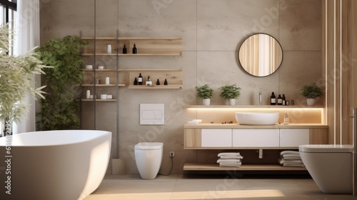 Modern bathroom interior. Generative AI