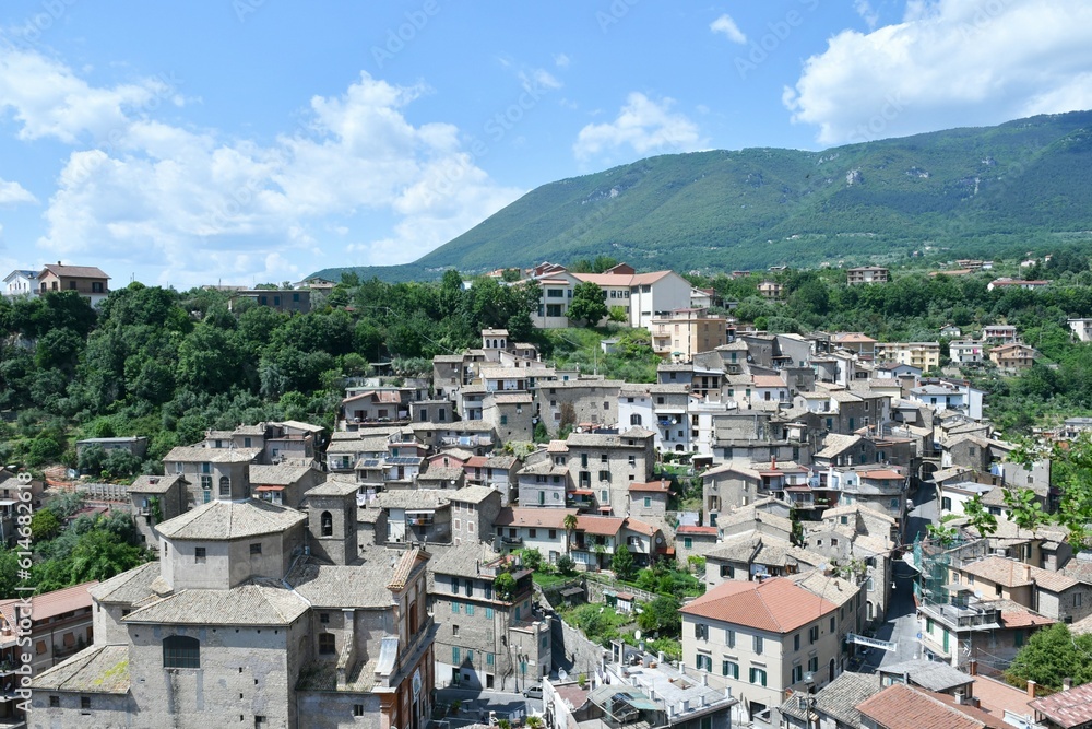 Panoramic view of Subiaco, a medieval town near Rome, Italy.