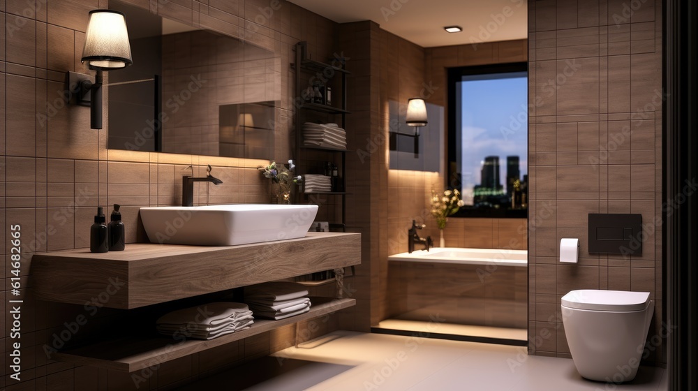 Modern bathroom interior. Generative AI Modern bathroom interior. Generative AI