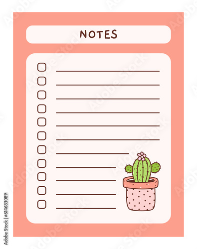 Cute to do list template with floral element. Funny design of daily planner, schedule or checklist. Perfect for planning, memo, notes and self-organization. Vector hand-drawn illustration.