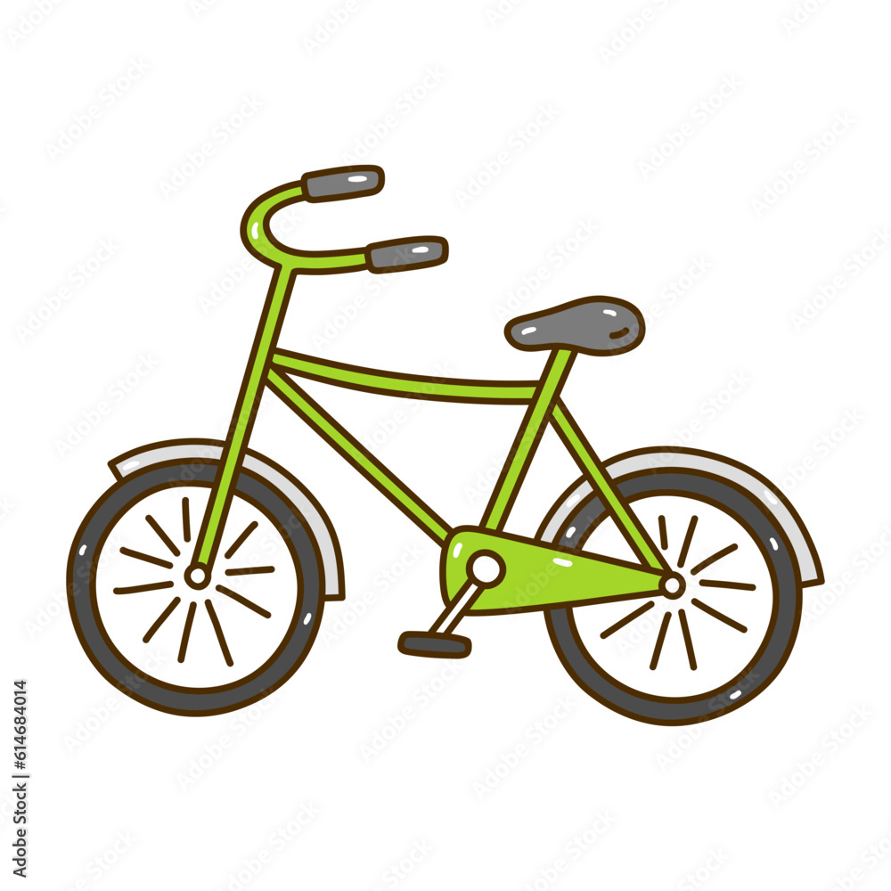 Green bike isolated on white background. Ecological transport. Vector hand-drawn illustration in doodle style. Perfect for cards, decorations, logo, various designs. Green bike isolated on white background. Ecological transport. Vector hand-drawn illustration in doodle style. Perfect for cards, decorations, logo, various designs.