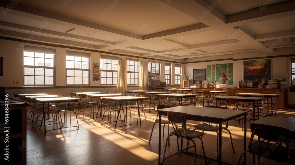 Captivating View of a Traditional School Classroom with Beautiful Wooden Flooring and Furniture - education and school concept, Generative AI Captivating View of a Traditional School Classroom with Beautiful Wooden Flooring and Furniture - education and school concept, Generative AI