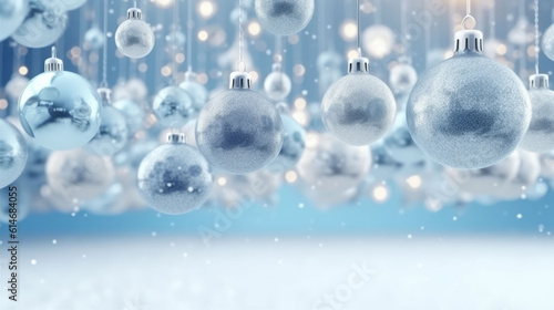 Illustration of Silver and White Ornaments Hanging from Strings in a Festive Setting