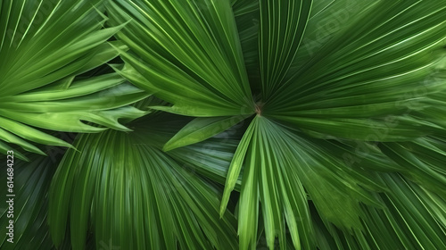 Illustration of a detailed close-up of a vibrant green palm leaf