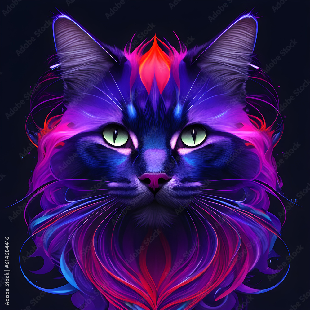 Light neon style art portrait of a cat, Generative AI Light neon style art portrait of a cat, Generative AI