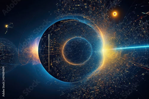 Abstract representation of the singularity and exponential technological growth, background with space, Generative AI